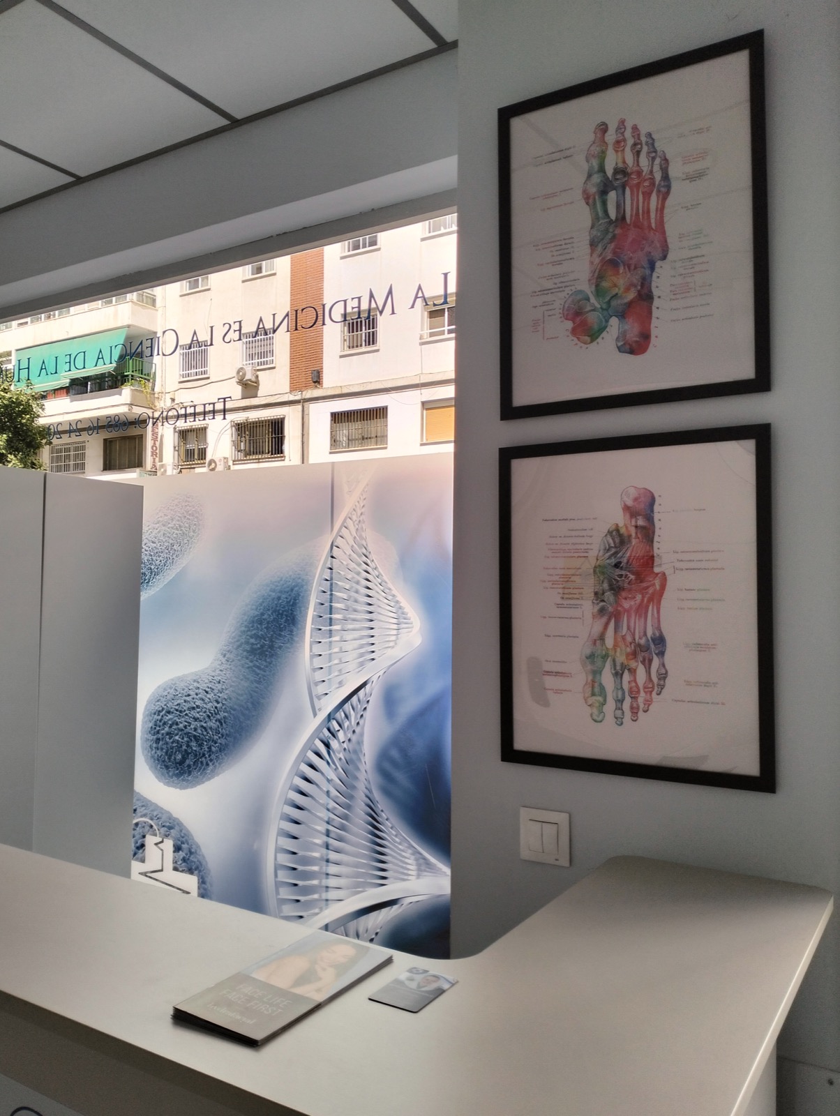 Recepción de la consulta podológica en Málaga